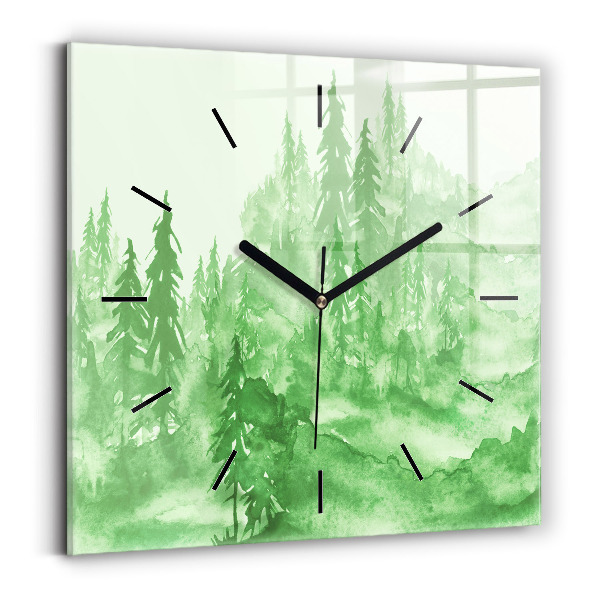 Orologio quadrato in vetro Dipingere la foresta verde