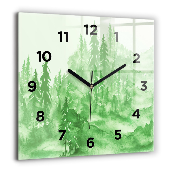 Orologio quadrato in vetro Dipingere la foresta verde