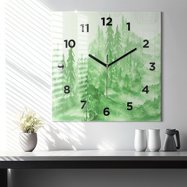 Orologio quadrato in vetro Dipingere la foresta verde