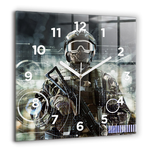 Orologio quadrato in vetro Soldato con una pistola