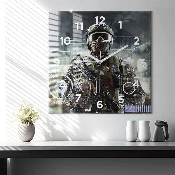 Orologio quadrato in vetro Soldato con una pistola