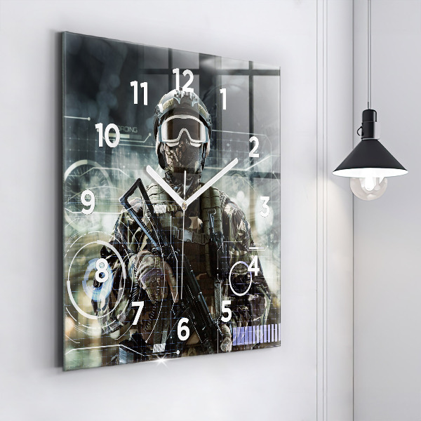 Orologio quadrato in vetro Soldato con una pistola