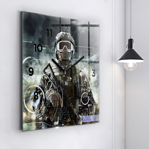 Orologio quadrato in vetro Soldato con una pistola