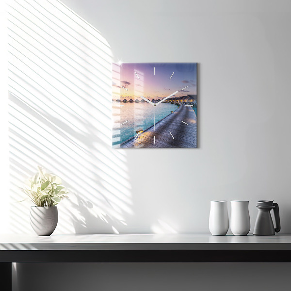 Orologio quadrato in vetro Tramonto Maldive