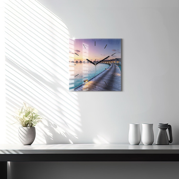 Orologio quadrato in vetro Tramonto Maldive