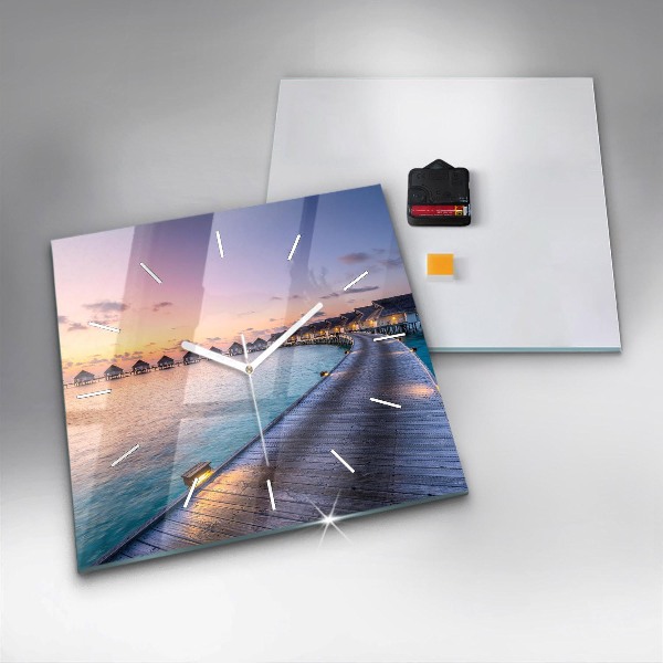 Orologio quadrato in vetro Tramonto Maldive