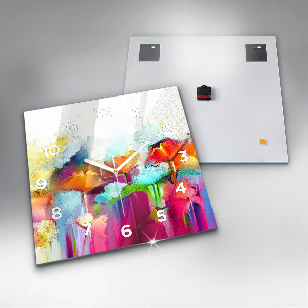 Orologio quadrato in vetro Fiori astratti