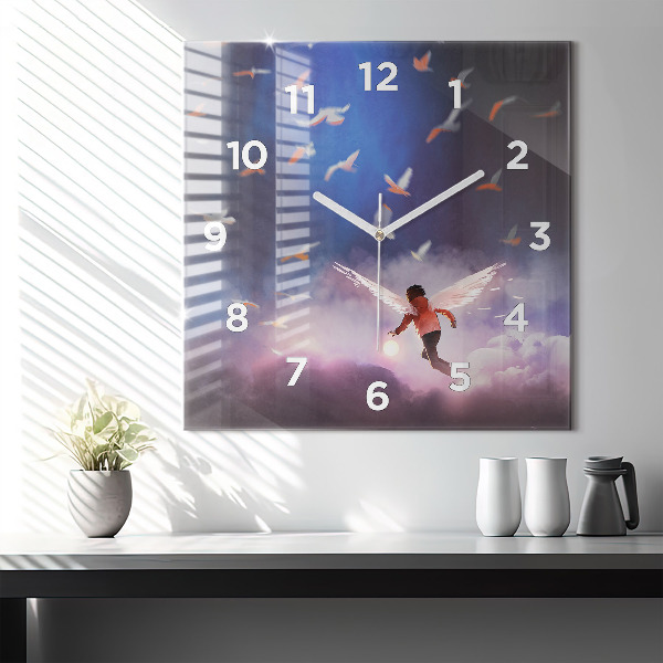 Orologio quadrato in vetro Ragazzo con le ali