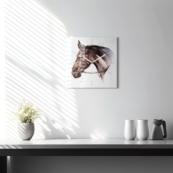 Orologio quadrato in vetro Profilo del cavallo dipinto