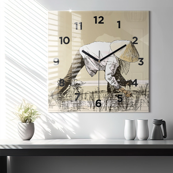 Orologio quadrato Donna che raccoglie il riso