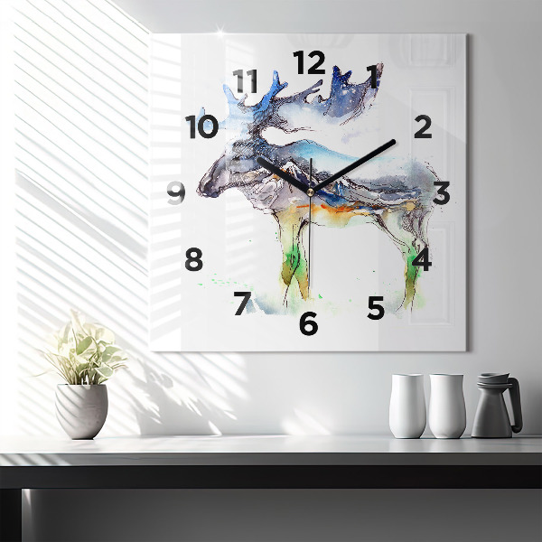 Orologio quadrato Paesaggio di alci e montagne