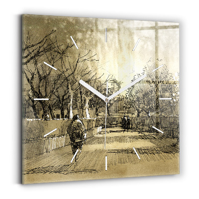 Orologio quadrato Parco e alberi in seppia