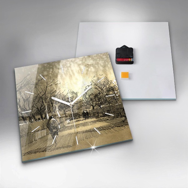 Orologio quadrato Parco e alberi in seppia