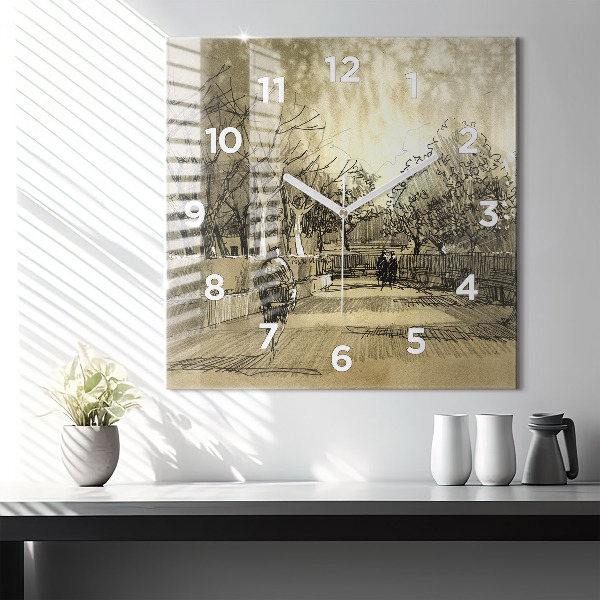 Orologio quadrato Parco e alberi in seppia