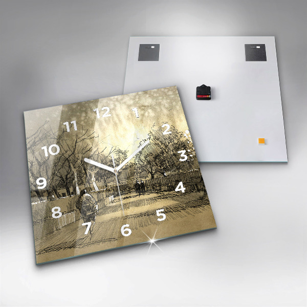 Orologio quadrato Parco e alberi in seppia