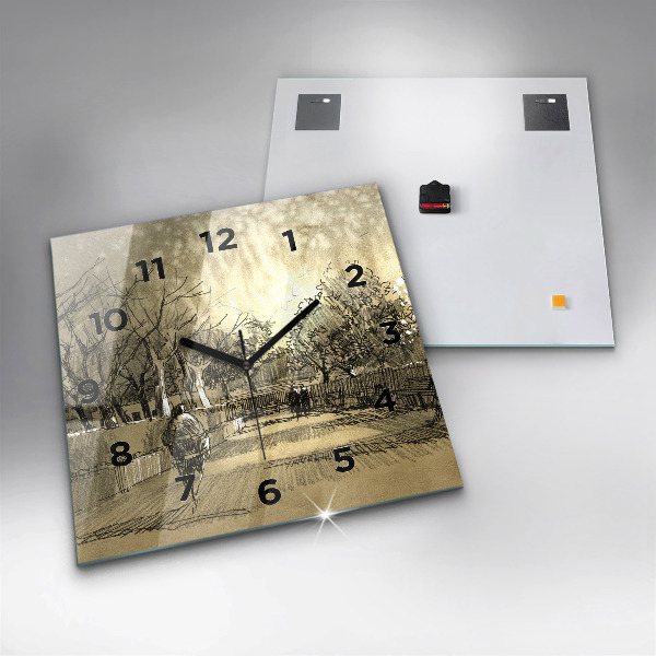 Orologio quadrato Parco e alberi in seppia