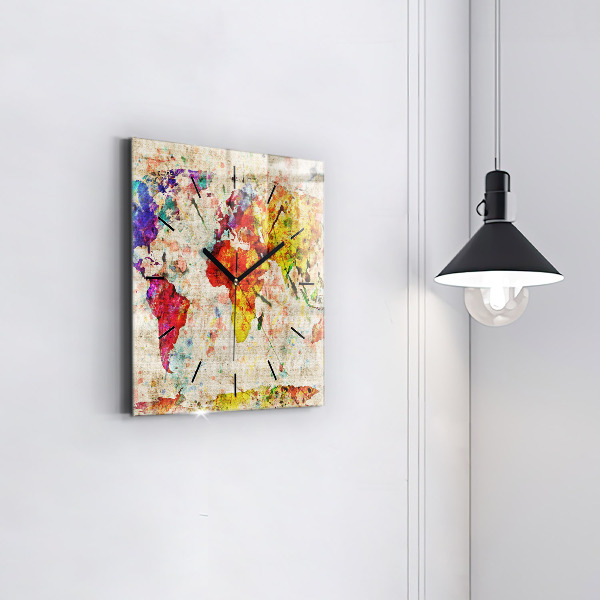 Orologio quadrato Mappa del mondo colorata