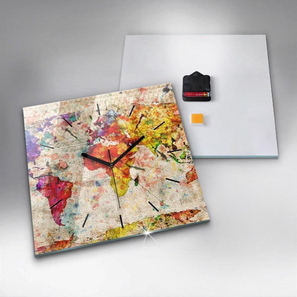 Orologio quadrato Mappa del mondo colorata