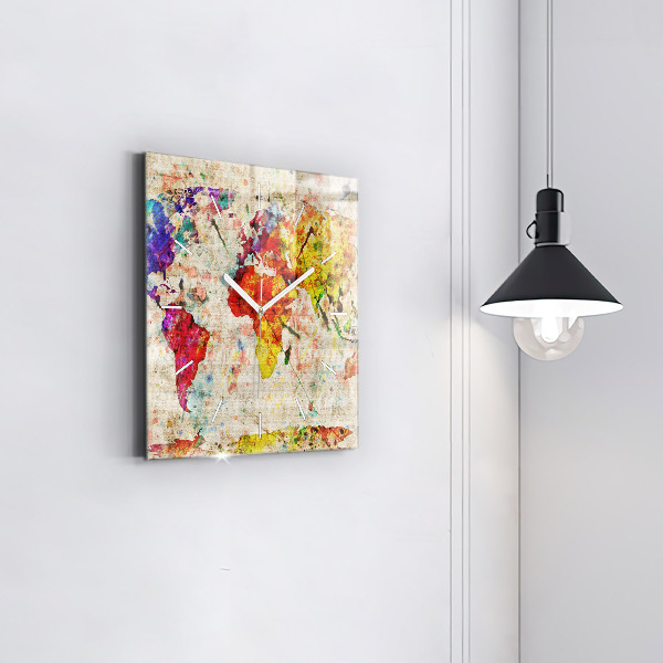 Orologio quadrato Mappa del mondo colorata