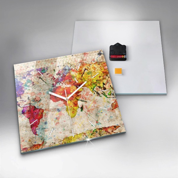 Orologio quadrato Mappa del mondo colorata