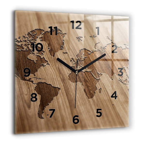 Orologio quadrato Mappa del mondo su legno
