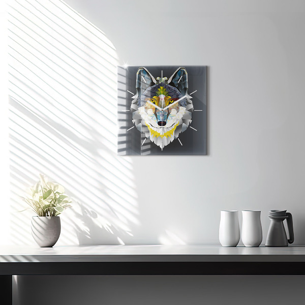 Orologio quadrato in vetro Testa di lupo