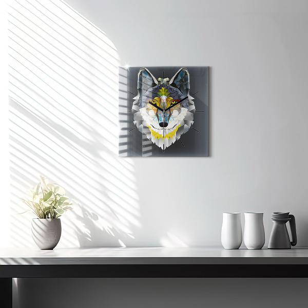 Orologio quadrato in vetro Testa di lupo
