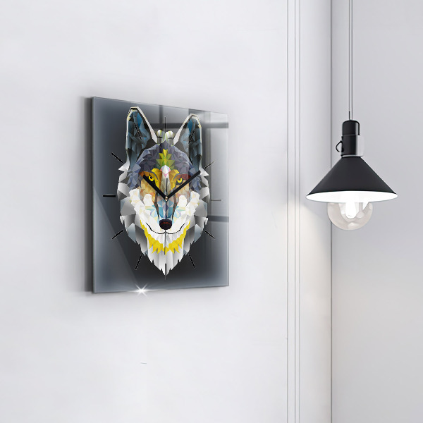 Orologio quadrato in vetro Testa di lupo