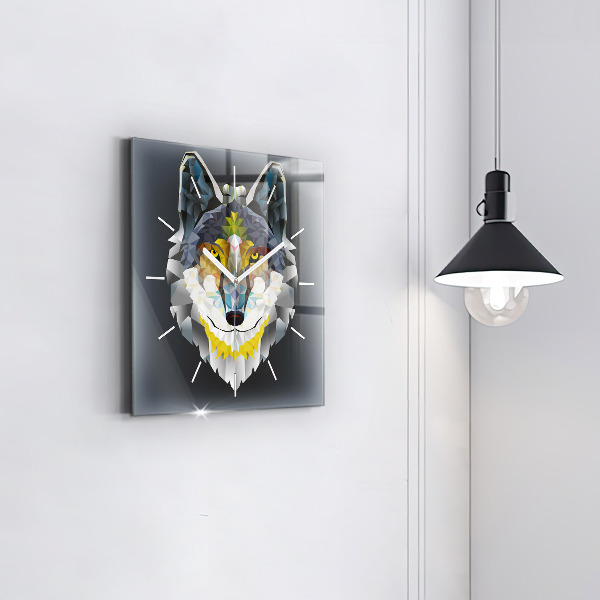 Orologio quadrato in vetro Testa di lupo