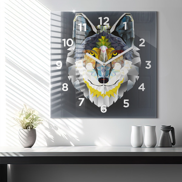 Orologio quadrato in vetro Testa di lupo