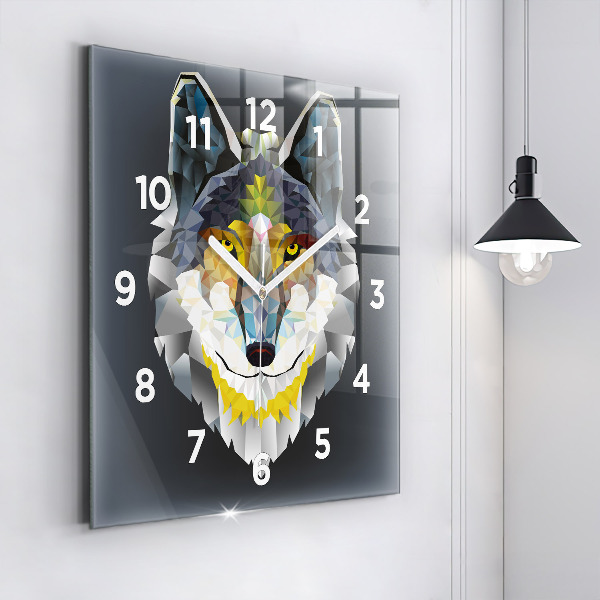 Orologio quadrato in vetro Testa di lupo