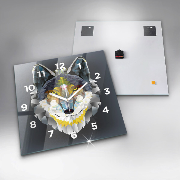 Orologio quadrato in vetro Testa di lupo