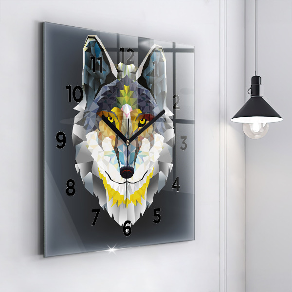 Orologio quadrato in vetro Testa di lupo