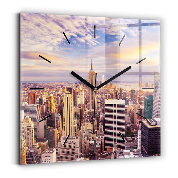 Orologio quadrato in vetro Tramonto New York