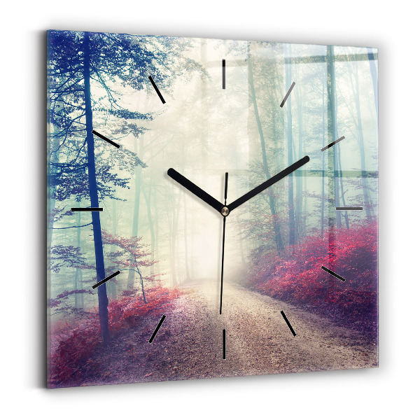 Orologio quadrato in vetro Strada autunnale Foresta Nebbia