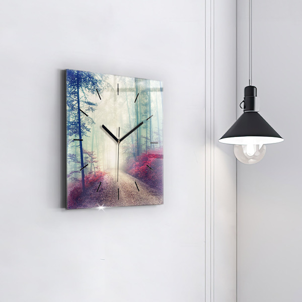 Orologio quadrato in vetro Strada autunnale Foresta Nebbia