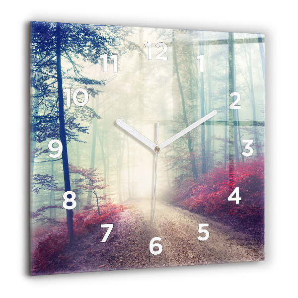 Orologio quadrato in vetro Strada autunnale Foresta Nebbia