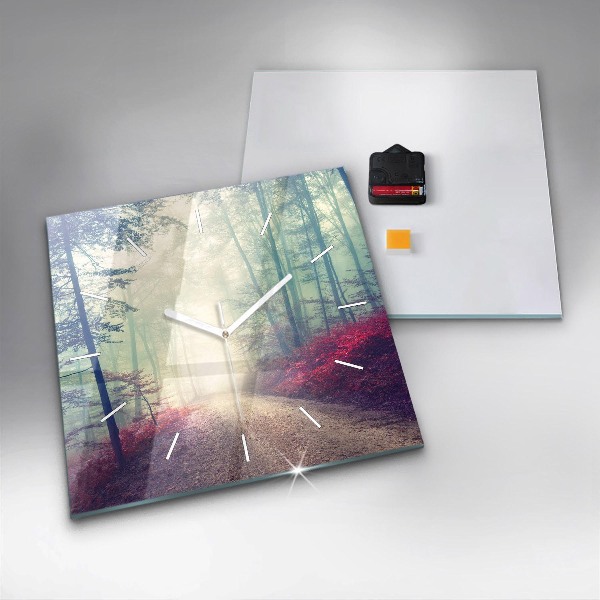Orologio quadrato in vetro Strada autunnale Foresta Nebbia