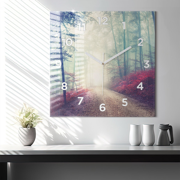 Orologio quadrato in vetro Strada autunnale Foresta Nebbia