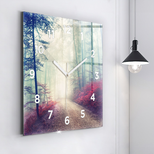Orologio quadrato in vetro Strada autunnale Foresta Nebbia