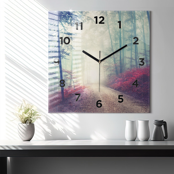 Orologio quadrato in vetro Strada autunnale Foresta Nebbia