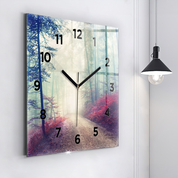 Orologio quadrato in vetro Strada autunnale Foresta Nebbia