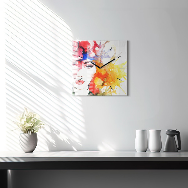 Orologio quadrato in vetro Ritratto colorato di una donna