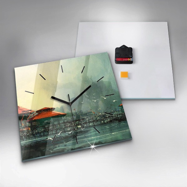 Orologio quadrato in vetro Villaggio di pescatori