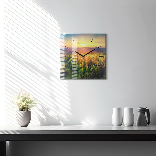 Orologio quadrato in vetro Tramonto sulle colline