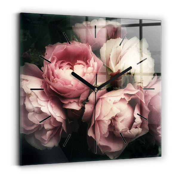 Orologio quadrato in vetro Mazzo di rose rosa