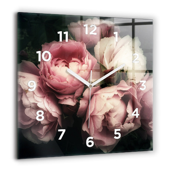 Orologio quadrato in vetro Mazzo di rose rosa