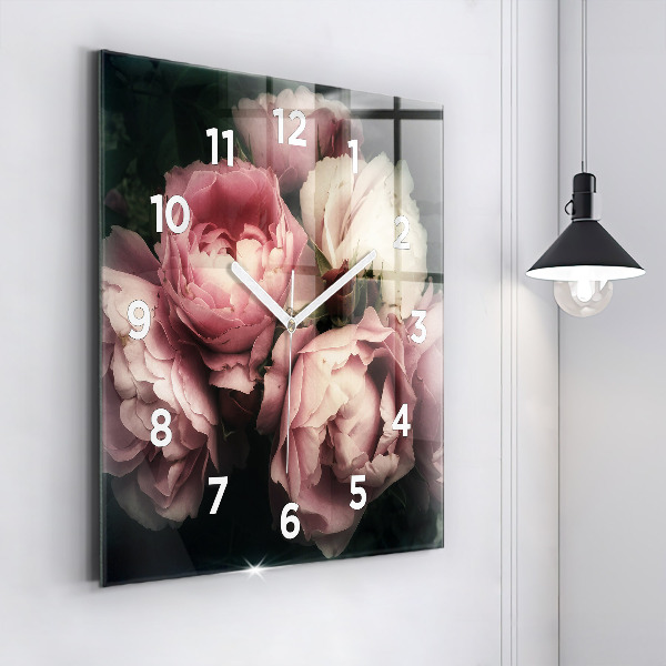 Orologio quadrato in vetro Mazzo di rose rosa