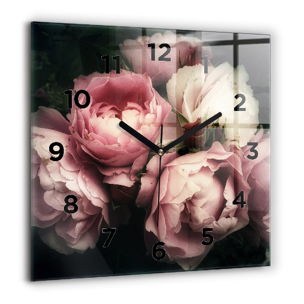 Orologio quadrato in vetro Mazzo di rose rosa