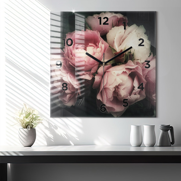Orologio quadrato in vetro Mazzo di rose rosa